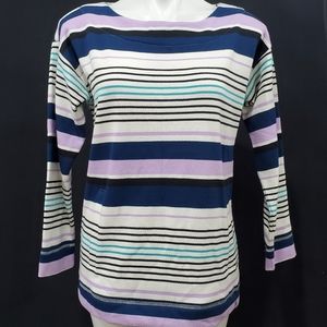 NWT T by Talbots long sleeve striped lilac blue tunic style top